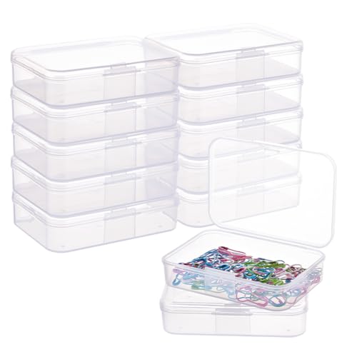 BENECREAT 12 Pack Rectangle Clear Plastic Bead Storage Containers Box Case with Lid for Earplugs Tiny Beads Dices and Other Craft Accessories - 3.46x2.28x0.78 Inches - color: 3.46x2.28x0.78", size: Rectangle