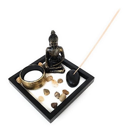 Royal Brands Zen Garden with Buddha, Tea Light Candle and Incense Holder – Perfect for Meditation (5"x5"x7")