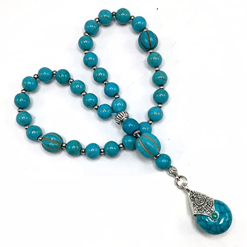 Mala Prayer Beads - Mala Necklace - Tibetan Mala Prayer Beads Meditation Beads Yoga Necklace - color: (POCKET MALA)-Synthetic Turquoise Stone -8 mm- 27 Beads