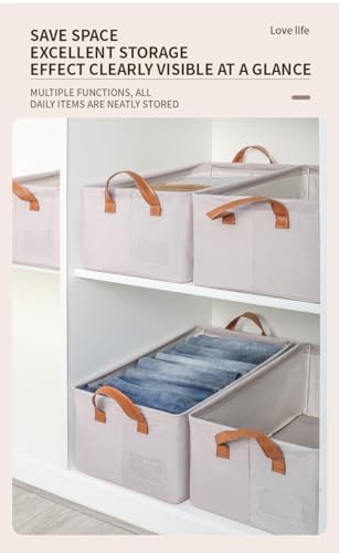 Foldable Open Storage Box,Lover's Gift,Thick Frame,Leather Handle,Closet Cube,Basket for Organizer Toys,Books, Clothes, Socks,Underclothes,Closet Shelf ,Hostel, Office Nurseries(27L)