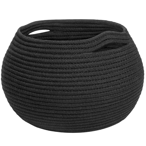 Goodpick Small Rope Storage Basket, Black Round Baskets for Socks, Dog Toys, Towels, Cute Baby Basket for Living Room, Bedroom, Nursery, Towel Baskets for Bathroom, 10 x 8.3 inches - color: Black, size: 10"D x 8.3"H