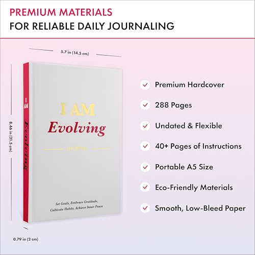 Daily Gratitude, Goal Setting & Habit Tracker Journal for Women & Men with 9-Point Emotional Wellness Scale — iAmEvolving™ 288-Page Hardcover Personal Growth Planner (White Cover) - color: White