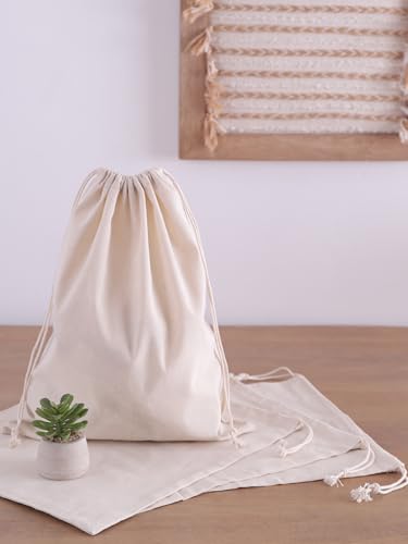 Popular Handicrafts Organic Cotton Dust Proof Storage Bags with Drawstring - Toy - Shoe - Travel - Cloth Bag for Handbags, Purses, & Sneakers - Lint - free Beige (3 Bags - 20"x26") - size: 20"W x 26"H