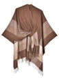 Women's Elegant Shawl Wraps, Soft Open Front Poncho Cape, Reversible Casual Cardigan Shawls for Gift Travel - color: Brown-white