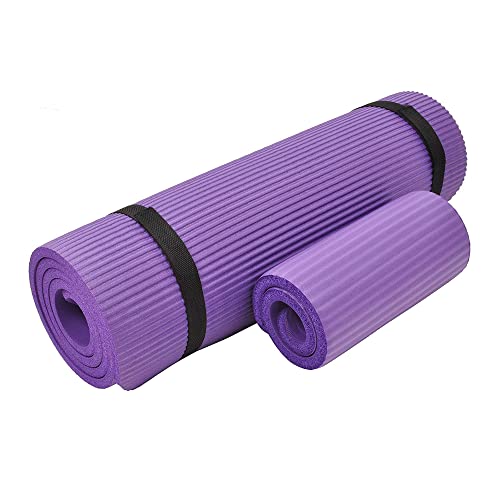 Fitvids All Purpose 1/2-Inch Extra Thick High Density Anti-Tear Exercise Yoga Mat and Knee Pad with Carrying Strap, Multiple Colors - color: Purple