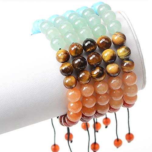 MASSIVE BEADS Natural Healing Power Gemstone Crystal Beads Unisex Adjustable Macrame Bracelets - color: 7-Chakra Stones, size: 6mm