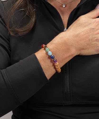 Cherry Tree Collection Chakra Stretch Bracelet | Genuine Natural 8mm Gemstones Beads, Sterling Silver Spacers | Men/Women | Small, Medium, Large Sizes - color: Rudraksha - Large