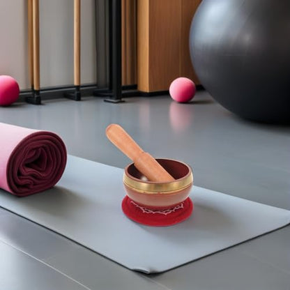 Veemoon Nepal Handcrafted Rainbow Singing Bowl Set with Cushion and Mallet, Tibetan Sound Bowl for Yoga Meditation and Sound Therapy, Decorative Red Meditation Instrument