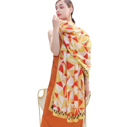 100% Mulberry Extra Large Silk Pashmina Scarf Shawls And Wraps For Women Evening Dress Summer Travel Floral Blanket - color: Orange Geo Muse