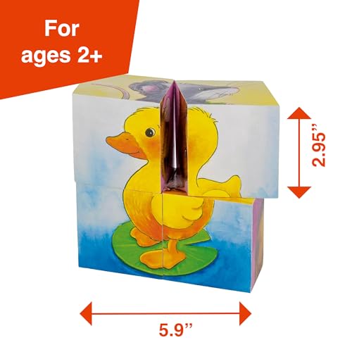 GOKI Wooden Cube Puzzles for Toddlers 2-4 Inspired Montessori Toy 6-in-1 Animal Toddler Puzzle - 4 Wooden Cubes - Educational Toy for Kids Ages 2+ Farm-Themed - Designed with Love in Germany