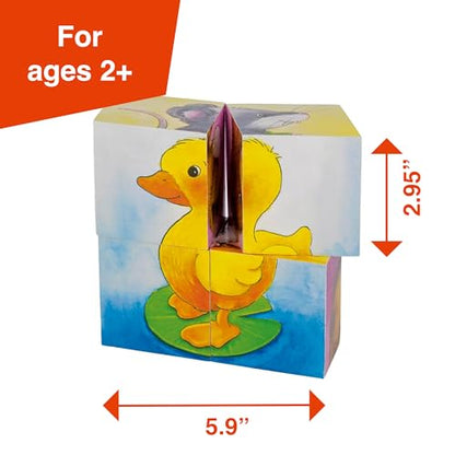 GOKI Wooden Cube Puzzles for Toddlers 2-4 Inspired Montessori Toy 6-in-1 Animal Toddler Puzzle - 4 Wooden Cubes - Educational Toy for Kids Ages 2+ Farm-Themed - Designed with Love in Germany