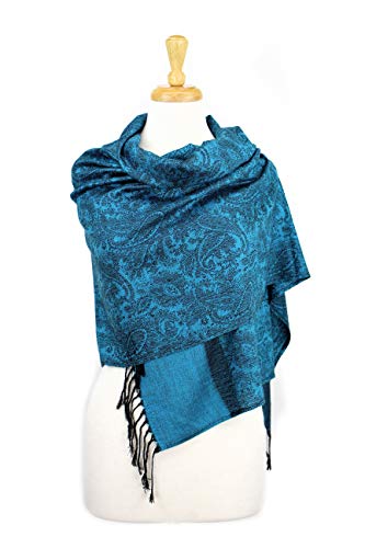 PASKMLNA Paisley Jacquard Pashmina Shawl Wrap Scarf Stole - color: Cyan Blue