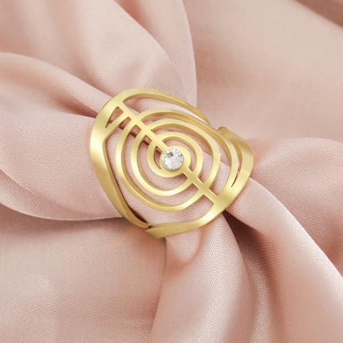 Dreamtimes Cho Ku Rei Reiki Ring Protection Healing Symbol Yoga Rings For Women Sacred Geometry Stainless Steel Energy Yoga Power Ring Sacred Geometry Amulet - color: Gold