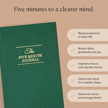 Intelligent Change The Five Minute Journal, Original Daily Gratitude 2025, Reflection Manifestation for Mindfulness, Undated Daily with Gold Foiling, Plastic-Free, Green - color: Earth Green