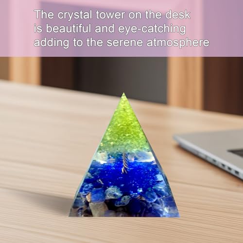 Tree of Life Orgone Pyramid,Natural Blue Veins Stone&Peridot Orgonite Healing Crystals Pyramid,Crystal Stone Positive Reiki Energy Generator Collection Wealth Lucky Meditation Tool(6cm) - color: Blue