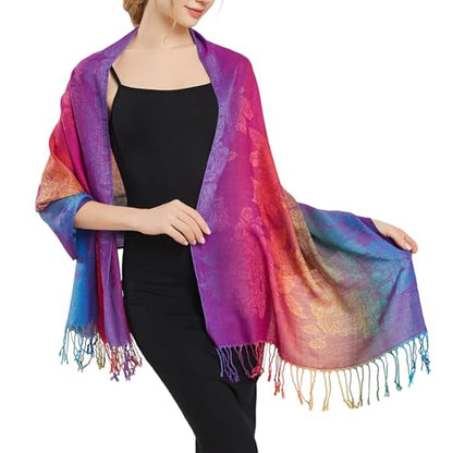 Rave Pashmina Scarf, Fashion Colorful Shawls and Wraps Soft Festival Scarves - color: C-purple (Flower Pattern)