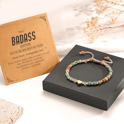 yupoxiu Inspirational Gifts for Women Birthday - Healing Natural Stone Bracelets, Thinking of You Get Well Soon Gifts for Women Friend Sister - style: N-BADASS