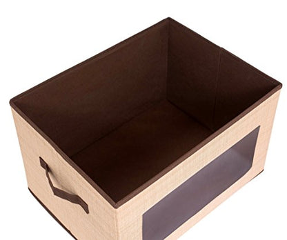 Internet's Best Storage Box with Window - Durable Storage Bin Basket Containers with Lids and Handles - Clothes Nursery Toys Organizer - Brown (Beige) - color: Brown