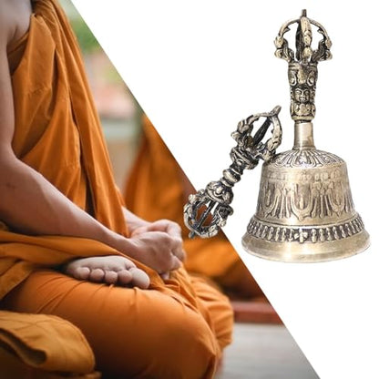 Meditation Hand Bell - Tibetan Buddhist Meditation Bell - Handmade Dharma Bell, Prayer & Meditation Hand Bell with Dorje Set | Tibetan Meditation Bell and Dorje for Reiki, Spiritual Clarity, Prayer
