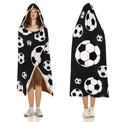 Soccer Balls Football Large Size Comfortable Hooded Blanket, Warm Blanket 40"x50" - color: Soccer Balls Football, size: 40"x50"
