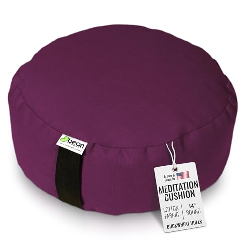 Bean Products Zafu Meditation Pillows for Sitting on Floor, Yoga Cushion, Cotton/Buckwheat Fill Yoga Pillow, Zafu Meditation Cushion, Zen Kneeling Prayer Pad- Made in USA - 14" Round - Burgundy - color: Burgundy, size: Round - 14"