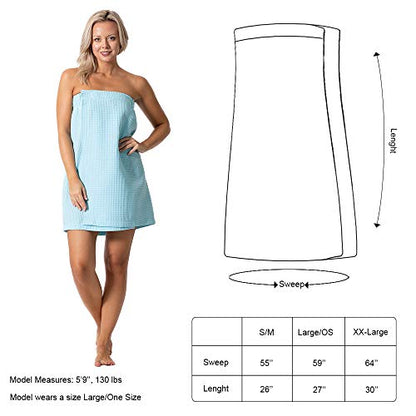 Turkish Linen Women’s Waffle Spa Body Wrap with Adjustable Closure - color: Light Turquoise, size: XX-Large