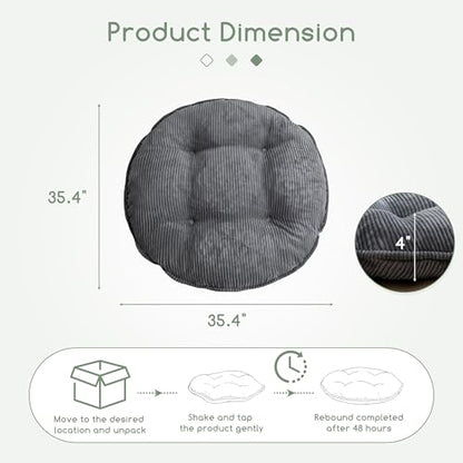 35" Washable Floor Pillow Cushion for Adults, Meditation Cushion Pillow, Extra Large Round Floor Sitting, Removable Tufted Corduroy Cover, for Tatami Living Room or Yoga, Dark Grey, Machine Washable