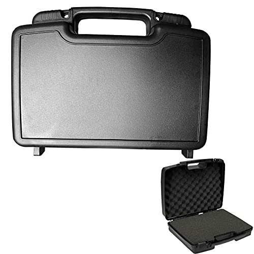Small Hard Case with Foam, 14" Lightweight Pluck Foam Padded Protection Carrying/Storage Case - Customizable Interior for GoPro, Camera, iPhone, Tablet, Black - Outer Size:14” x 10.4” x 3.5” - style: Inner 13.7" X 8.6" X 3.1"