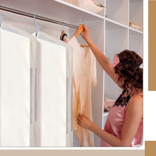 Aliceset 3 Pack Pure Cotton Garment Storage Bag for Hanging Clothes 24 x 61 Inch Breathable Garment Cover Canvas Suit Bags for Closet Storage Short Dresses Suits Gowns - size: 24 x 61 Inch