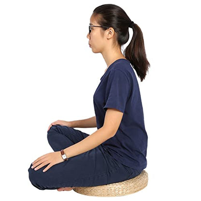 Round Straw Meditation Cushion, 40cm Natural Handwoven Tatami Floor Seat, Filled Yoga Mat for Zen Yoga Living Room Decor