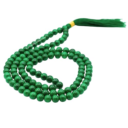 Amazing Gemstone Malachite Mala Beads - 108 Prayer Beads for Meditation and Mindfulness Practice, Handcrafted Mala Beads with Natural Gemstones for Spiritual Healing and Relaxation (Plain) - color: Malachite (Original), style: Plain