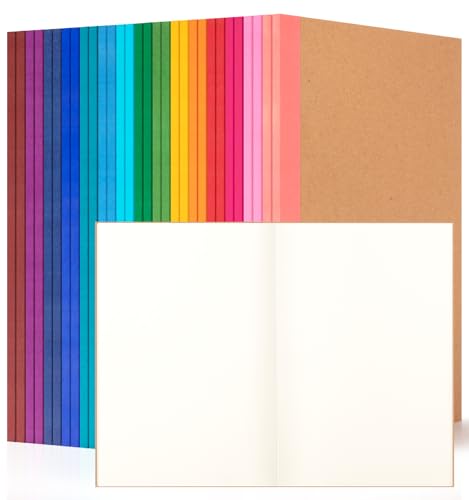 30 Pack Blank Notebook Journals Bulk, A5 Unlined Paper Composition Notebook, 8.3”x 5.5”, Kraft Cover with Rainbow Spines, 15 Colors 60 Pages for School Office Travel