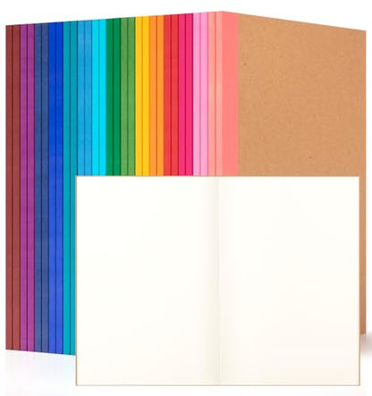 30 Pack Blank Notebook Journals Bulk, A5 Unlined Paper Composition Notebook, 8.3”x 5.5”, Kraft Cover with Rainbow Spines, 15 Colors 60 Pages for School Office Travel