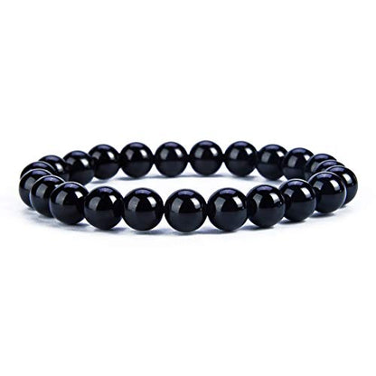Cherry Tree Collection - Small, Medium, Large Sizes - Gemstone Beaded Bracelets For Women and Men - 8mm Round Beads - color: Black Agate, size: Medium