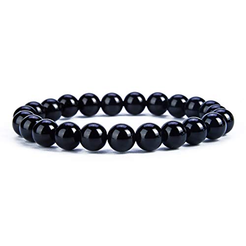 Cherry Tree Collection - Small, Medium, Large Sizes - Gemstone Beaded Bracelets For Women and Men - 8mm Round Beads - color: Black Agate, size: Medium
