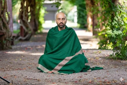 Soft Premium Wool Blend Meditation Shawl - Large Unisex Prayer Wrap, Oversize Scarf & Versatile Blanket - color: Green