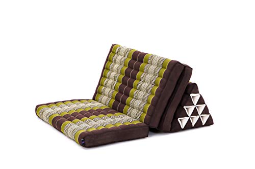 Leewadee 3-Fold Mat XXL with Triangle Cushion – Firm TV Pillow, Foldable Mattress with Cushion Made of Kapok, 67 x 31 inches, Brown Green - color: Sf20 - Brown, Green, size: 3 seating segments XL