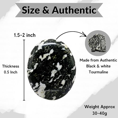 Amazing Gemstone Black and White Tourmaline Crystals and Healing Stones - Large Palm Stone Crystals Piedra - Crystal for Good Luck, Positive Energy, Meditation - Unique Stocking Stuffers, Gifts Women - color: Black & White Tourmaline