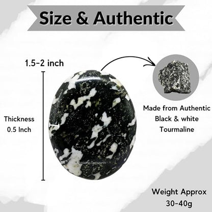 Amazing Gemstone Black and White Tourmaline Crystals and Healing Stones - Large Palm Stone Crystals Piedra - Crystal for Good Luck, Positive Energy, Meditation - Unique Stocking Stuffers, Gifts Women - color: Black & White Tourmaline