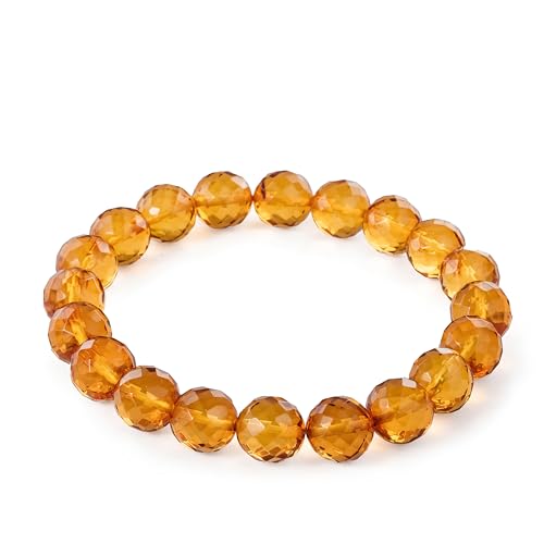 Natural Baltic Amber Bracelet for Women and Men – Stretch Wristband with Faceted Beads, Lightweight Unisex Jewelry Gift for Daily and Casual Wear - color: Glossy Yellow, size: Faceted