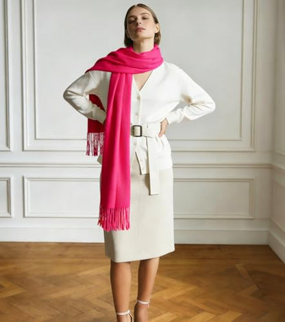Winter Soft Long Scarf, Pashmina Shawls and Wraps, Warm Large Scarves for Men Women Evening Dress Wedding - color: Hot Pink