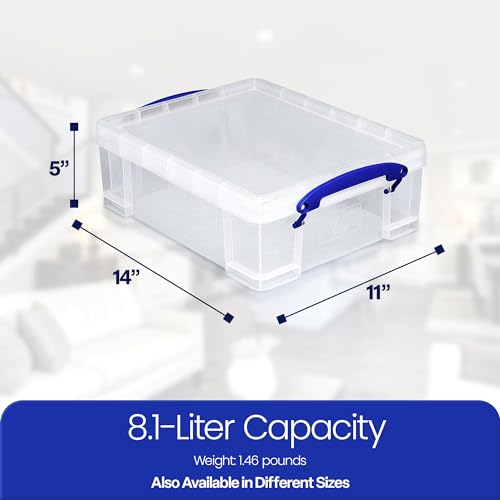 Really Useful Box 4 Pack Storage Bins, Clear Plastic Stackable Organizing Totes, 8.1 Liter - size: 4 Pack