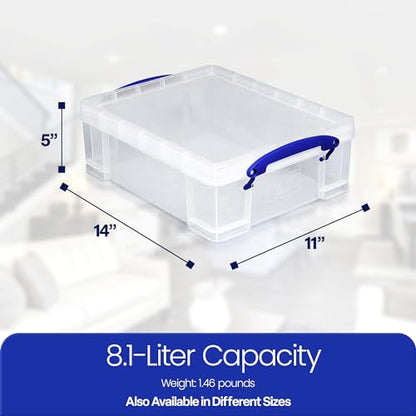 Really Useful Box 4 Pack Storage Bins, Clear Plastic Stackable Organizing Totes, 8.1 Liter - size: 4 Pack