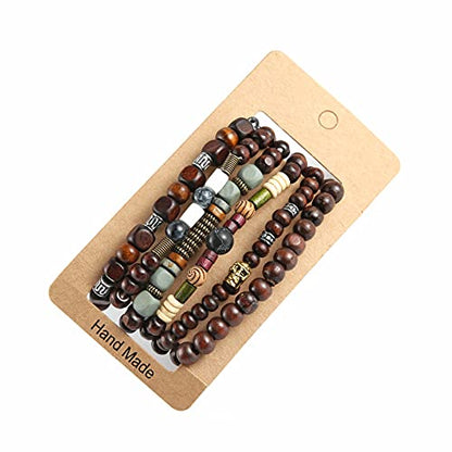 HZMAN Wrap Bracelets Men Women, Hemp Cords Wood Beads Ethnic Tribal Bracelets, Leather Wristbands - style: Skull