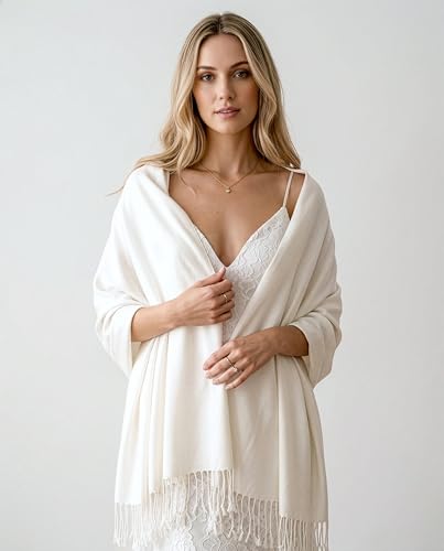 Achillea Lightweight Pashmina Scarf for Women – Soft Silky Shawl Wrap for Evening Dresses, Bridesmaids & Everyday Wear - color: Ivory