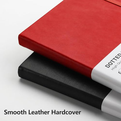 RETTACY Dotted Journal Notebook, 2-Pack, 160 Numbered Pages per Pack, A5 Medium Size (5.7'' x 8.3''), 120 GSM Thick Paper, Leather Hardcover, for Journaling, Planning, Tracking (Black & Red) - color: Black & Red, style: Dotted