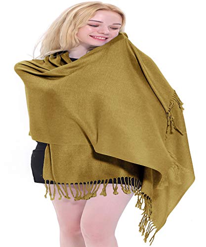CJ Apparel Solid Color Tassels Design Nepalese Shawl Scarf Wrap Stole Throw Head Wrap Pashmina Gift Hand Made in Nepal New - color: Light Brown