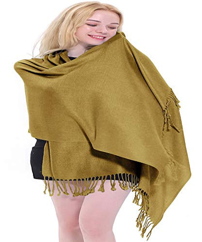 CJ Apparel Solid Color Tassels Design Nepalese Shawl Scarf Wrap Stole Throw Head Wrap Pashmina Gift Hand Made in Nepal New - color: Light Brown