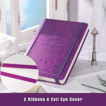 TIEFOSSI Lined Journal Notebook for Women Men, Leather Journal with Pen, A5 Evil Eye Hardcover Notebook for Work, Journaling, Travel & School, 100 GSM Thick Paper, 320 Numbered Pages, 6.2 x 8.3 in - color: Deep purple