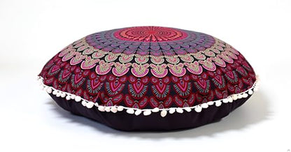 Large Round seat Floor Cushion Chair Ottoman Cover Pouf Pillow Meditation Floor Cushions for Adults Seating pouffe Ottoman Throw Covers Craft Room Furniture for Sitting Cover 22 Inches (Pink)
